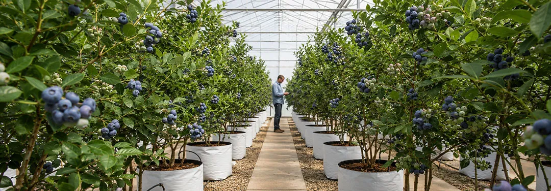 Cultivo en contenedor de arándanos bajo invernaderos en Colombia Cultivo en contenedor de arándanos bajo invernaderos en Colombia